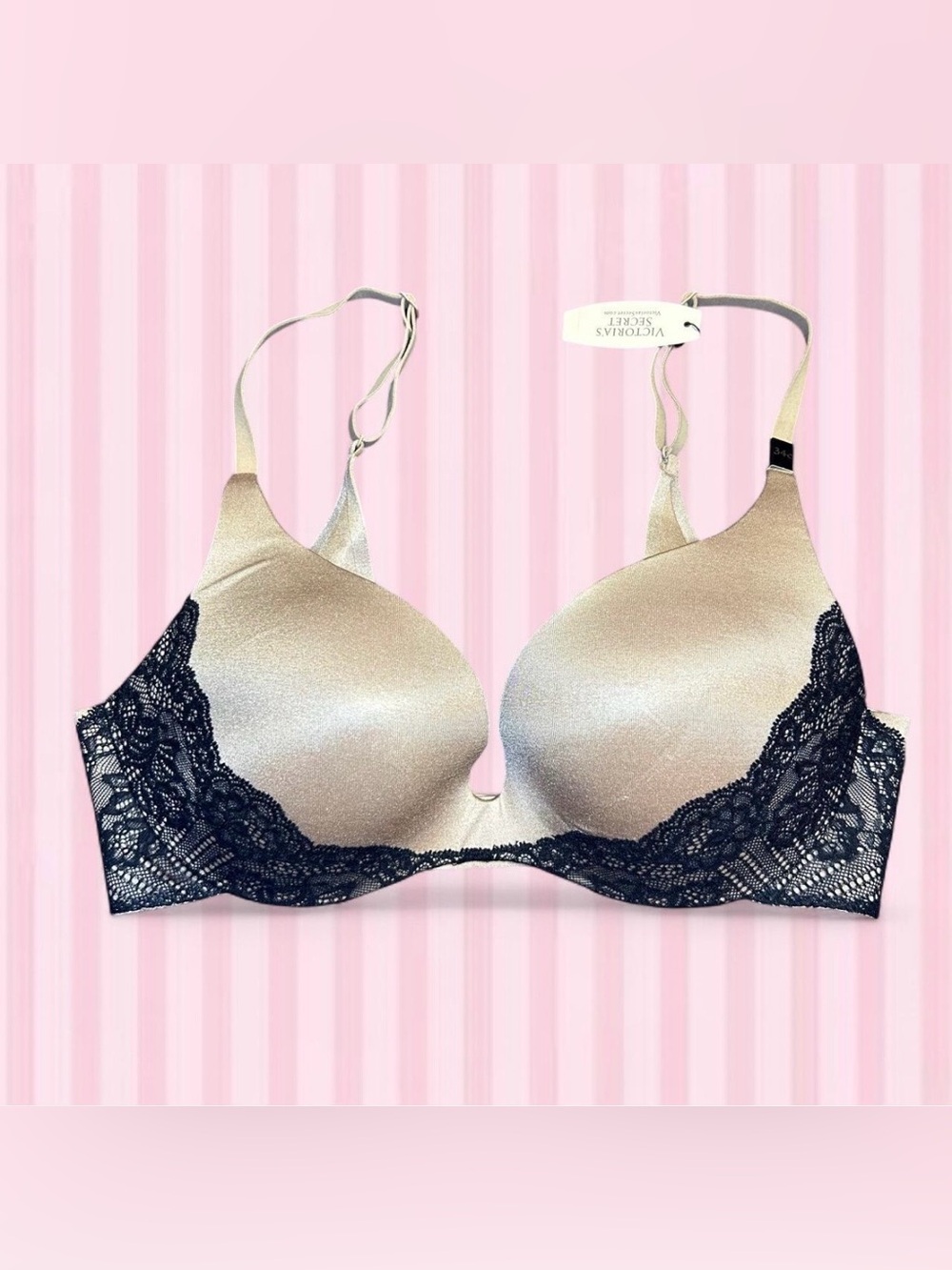 Victoria's Secret Nude plunging Push-Up Lace Trim Bra- NOS 2012